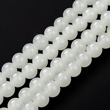 Imitation Jade Glass Bead Strands, Round, Creamy White, 8mm, Hole: 1.2mm, about 104pcs/strand, 30.91''(78.5cm)