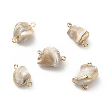 Baroque Natural Trochid Shell Connector Charms, Nuggets Links, with Brass Double Loops, Light Gold, 17~22x9~13x9~12mm, Hole: 1.6~1.8mm