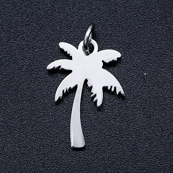 304 Stainless Steel Pendants, Stamping Blank Charms, with Unsoldered Jump Rings, Coconut Tree/Coconut Palm, Stainless Steel Color, 17x12x1mm, Hole: 3mm, Jump Ring: 5x0.8mm