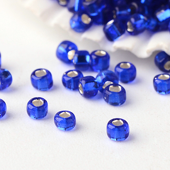 12/0 Grade A Round Glass Seed Beads, Silver Lined, Blue, 2x1.5mm, Hole: 0.5mm, about 45000pcs/pound