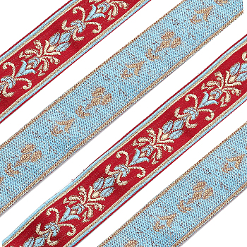 Embroidery Polyester Ribbon, Jacquard Ribbon, Garment Accessories, Floral Pattern, FireBrick, 1-1/8 inch(30mm), about 5.47 Yards(5m)/Bag