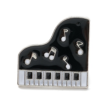 Piano Enamel Pin, Musical Instrument Alloy Brooch for Backpack Clothes, Platinum, Black, 24x33x2mm, Pin: 1.2mm.