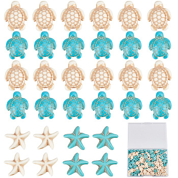 180Pcs 4 Styles Synthetic Howlite & Turquoise & Magnesite Beads, Tortoise & Starfish, 15.5~18x13.5~14x5.5~8mm, Hole: 1mm