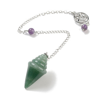 Natural Green Aventurine Pointed Dowsing Pendulums, with Rack Plating Brass Findings, Cone, 245mm