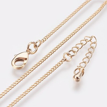 Long-Lasting Plated Brass Curb Chain Necklaces, with Lobster Claw Clasp, Nickel Free, Real 18K Gold Plated, 18.11 inch(46cm), 1.2mm