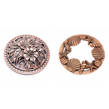 AHANDMAKER 2 Pcs 2 Styles Zinc Alloy Candle Lids, for Aromatherapy Candle, Christmas Theme, Flat Round, Red Copper, 7.95~8.1x1.2~2.25cm