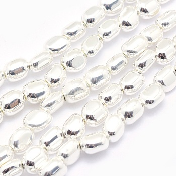 Electroplate Non-magnetic Synthetic Hematite Beads Strands, Grade AA, Long-Lasting Plated, Nuggets, Silver Plated, 7x4~6.5mm, Hole: 1mm, about 57pcs/strand, 15.7 inch(40cm)