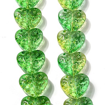 Glass Beads Strands, Heart, Green, 15x13mm, Hole: 1mm, about 58pcs/strand, 70cm