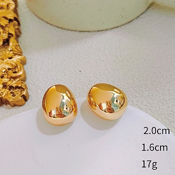Oval Alloy Stud Earrings, Golden, 20x16mm