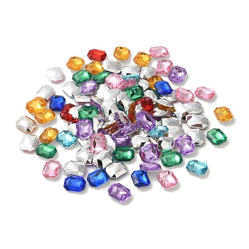 Imitation Taiwan Acrylic Rhinestone Cabochons, Pointed Back & Faceted, Rectangle Octagon, Mixed Color, 10x8x4mm