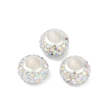 Alloy Rhinestone Clay Pave Beads, Rondelle, Clear, 11.5x7.5mm, Hole: 5mm