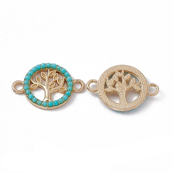 Alloy Connector Charms, with Synthetic Turquoise, Flat Round with Tree, Light Gold, 22.5x16x2.5mm, Hole: 1.2mm
