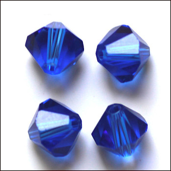 Imitation Austrian Crystal Beads, Grade AAA, Faceted, Bicone, Blue, 6x6mm, Hole: 0.7~0.9mm