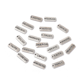 Retro Tibetan Style Alloy Pendants, Oval Rectangle with Word, Antique Silver, 20.5x8x1.5mm, Hole: 1.5mm, 4pcs/style, 20 styles, 80pcs/bag