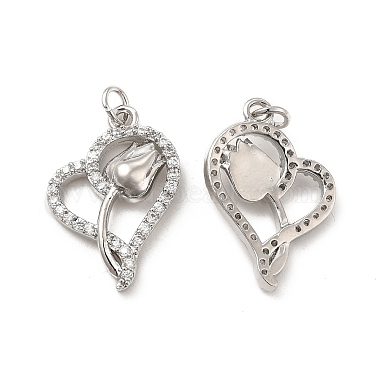 Platinum Clear Heart Brass+Cubic Zirconia Pendants