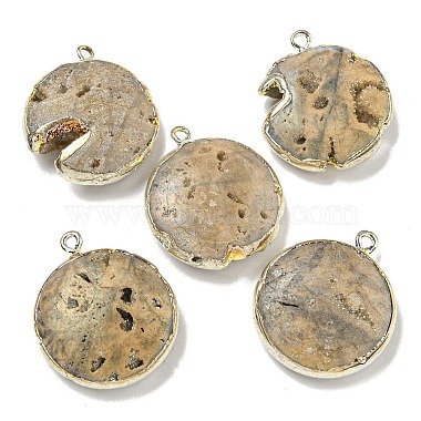 Pendentifs en agate druzy naturels électropliqués(G-A229-01)-2