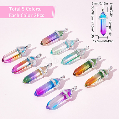 10Pcs 5 Colors Faceted Bullet Glass Pointed Pendants(KK-SC0003-08)-2