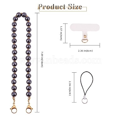 Non-Magnetic Synthetic Hematite & 304 Stainless Steel Round Beaded Mobile Straps(HJEW-SW00043-01)-3