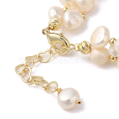 Natural Pearl Beaded Double Layer Multi-strand Bracelet(BJEW-C051-53G)-3