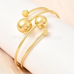 Brass Cuff Bangles for Women, Round & Cube, Cadmium Free & Lead Free, Rack Plating, Long-Lasting Plated, Real 18K Gold Plated, Inner Diameter: 2.26 inch(5.75cm)(BJEW-D455-02G)