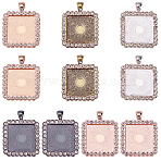 Alloy Rhinestone Pendant Cabochon Settings, Picture Memory Frame Pendants, Square, Mixed Color, Tray: 25x25mm, 43x34x3mm, Hole: 4x7mm, 5 colors, 2pcs/color, 10pcs/set(ALRI-SC0001-002)