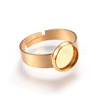 Ion Plating(IP) Adjustable 201 Stainless Steel Finger Rings Components, Pad Ring Base Findings, Flat Round, Golden, Size 7, 17~17.5mm, Tray: 8mm(STAS-G187-01G-8mm)