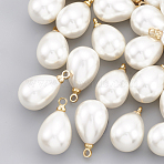 ABS Plastic Imitation Pearl Pendants, with Brass Findings, teardrop, Real 18K Gold Plated, 13x8x8mm, Hole: 1.6mm(X1-KK-T035-63)