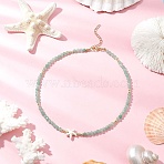 Summer Beach Natural Green Aventurine Round Beaded Necklaces, Synthetic Turquoise Starfish Necklaces, Golden, 14.76 inch(37.5cm) Long+50mm Extender(NJEW-JN05262-05)