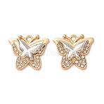 Alloy Rhinestone Pendants, Butterfly Charms, Platinum & Light Gold, 17.5x19.5x3mm, Hole: 1.8mm(RB-CBAA987-06A)
