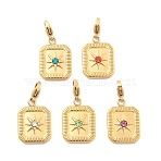 Rectangle with Star 304 Stainless Steel Rhinestone Pendant Decorations, Lobster Claw Clasp Ornaments, Ion Plating(IP), Real 14K Gold Plated, Mixed Color, 30mm(STAS-M092-05G)