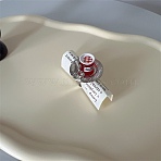 Afternoon Tea Resin & Plastic Adjustable Finger Rings for Women, Platinum, Strawberry, 26x26.5mm, Inner Diameter: 16.8~17.1mm(RJEW-K317-01I)
