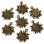 Alloy Pendant Cabochon Settings, Sun, Antique Bronze, Tray: 8mm, 20.5x18x1.5mm, Hole: 2mm(PALLOY-N183-04AB)