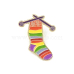 Knitted Sock Enamel Pins, Alloy Lapel Pin Backs for Backpack Clothes, Golden, Colorful, 30x29mm(JEWB-L027-06G)
