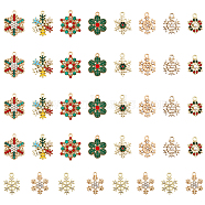 40Pcs 10 Style Alloy Pendants, with Colorful Rhinestone, Christmas Snowflake, Matte Gold Color, 15~24.5x11~19.5x2~5.5mm, Hole: 1.6~2.2mm, 4Pcs/style(FIND-CA0006-75)