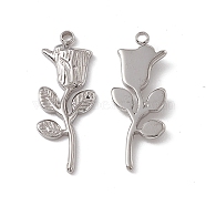201 Stainless Steel Pendants, Rose Charm, Stainless Steel Color, 24x9x2mm, Hole: 1mm(STAS-J401-VC775)
