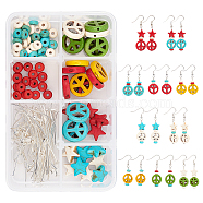 SUNNYCLUE DIY Peace Theme Earring Making Kits, Including Peace Sign & Star & Rondelle Synthetic Turquoise Beads, Iron Flat Head Pins, Brass Earring Hooks, Mixed Color, Total: 152pcs/box(DIY-SC0013-52)