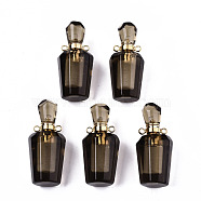 Faceted Natural Smoky Quartz Pendants, Openable Perfume Bottle, with Golden Tone Brass Findings, Bottle, 36x15.5x15mm, Hole: 1.8mm, Bottle Capacity: 1ml(0.034 fl. oz)(G-T131-14C)