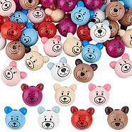 Elite 56Pcs 7 Styles Natural Wooden European Beads, Large Hole Beads, Bear, Mixed Color, 26~27x26~28x23.5~25.5mm, Hole: 5mm, 8pcs/style(WOOD-PH0002-74)