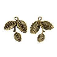 Tibetan Style Alloy Leaf Pendants, Cadmium Free & Nickel Free & Lead Free, Antique Bronze, 27x24x3mm, Hole: 2.5mm(X-TIBEP-A13605-AB-NR)