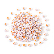 White Opaque Acrylic Beads, Flat Round with Expression, Sandy Brown, 7x4mm, Hole: 1.6mm, 200pcs/set(MACR-YW0001-20A)