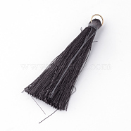 Nylon Thread Tassel Pendants Decoration, with Brass Findings, Golden, Gray, 35x7mm, Hole: 7mm(FIND-Q065-3.5cm-A06)