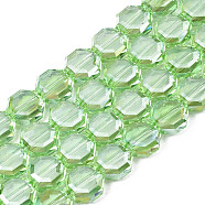 Electroplate Transparent Glass Beads Strands, AB Color Plated, Faceted, Octagon, Light Green, 7~8x7~8x4mm, Hole: 1.2mm, about 72pcs/strand, 20.47 inch(52cm)(EGLA-N002-27-C06)