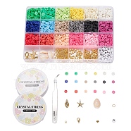 DIY Summer Style Jewelry Set Kits, Including 18 Colors Handmade Polymer Clay Heishi Beads, Cowrie Shell & Acrylic Beads, Zinc Alloy Lobster Claw Clasps, Alloy Pendants, Elastic Crystal Thread, Mixed Color, 6x1mm, Hole: 2mm(DIY-YW0002-03B)