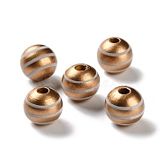 Printed Wood European Beads, Round with Stripe Pattern, Camel, 15.5~16x14.5~15mm, Hole: 4mm(WOOD-Z002-07D)