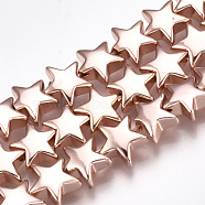 Electroplate Non-magnetic Synthetic Hematite Beads Strands, Star, Rose Gold Plated, 8x8.5x3.5mm, Hole: 1mm, about 67pcs/strand, 15.9 inch(G-T061-182RG)