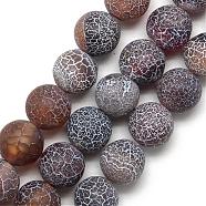 Natural Weathered Agate Bead Strands, Frosted, Dyed, Round, Coconut Brown, 14~14.5mm, Hole: 1.5mm, about 28pcs/strand, 15.5 inch(G-S237-14mm-11)