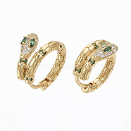 Brass Micro Pave Clear Cubic Zirconia Huggie Hoop Earrings, Snake, Nickel Free, Real 18K Gold Plated, Light Green, 18x3~9mm, Pin: 1.2mm(X-EJEW-R114-007B-NF)
