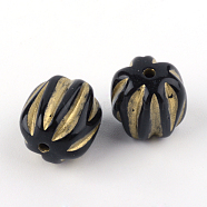 Oval Plating Acrylic Beads, Golden Metal Enlaced, Black, 13x12mm, Hole: 1.5mm(X-PACR-Q102-27B)