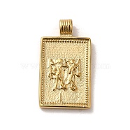 304 Stainless Steel Pendants, Rectangle with Constellations, Real 14K Gold Plated, Gemini, 25x14x2mm, Hole: 2mm(X-STAS-L022-306G-03)