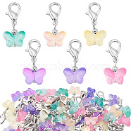 Elite 10 Sets Transparent Spray Painted Glass Butterfly Pendant Decorations, with Alloy Lobster Claw Clasps, Clip-on Charms, Mixed Color, 30mm, 6pcs/set(HJEW-PH0001-64)